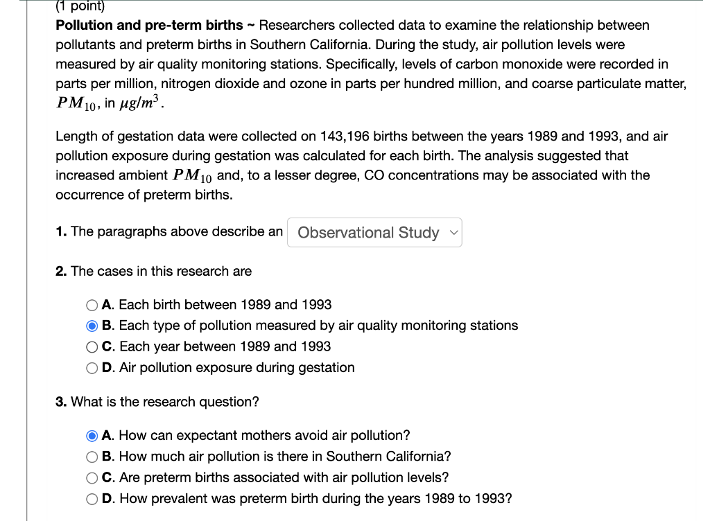 1 Point Pollution And Pre Term Births Researchers Collected Data To Examine The Relationship Between Pollutants And 1