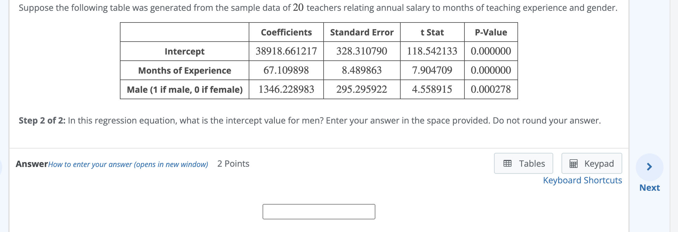 Suppose The Following Table Was Generated From The Sample Data Of 20 Teachers Relating Annual Salary To Months Of Teachi 1