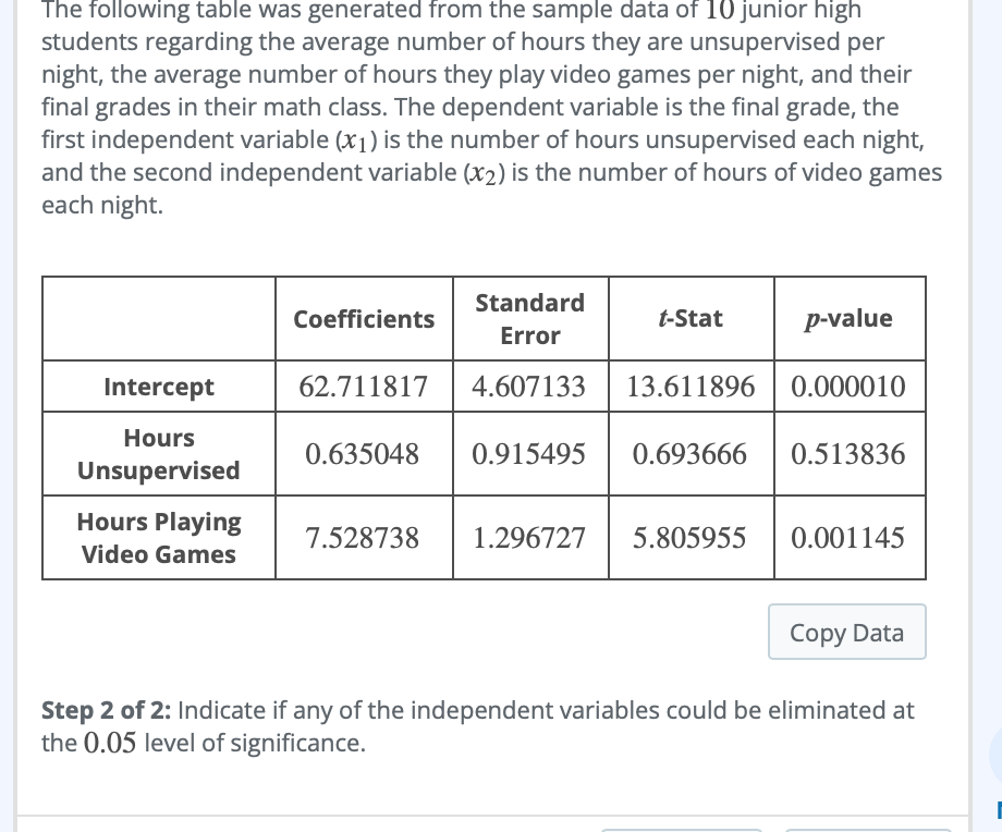 The Following Table Was Generated From The Sample Data Of 10 Junior High Students Regarding The Average Number Of Hours 1