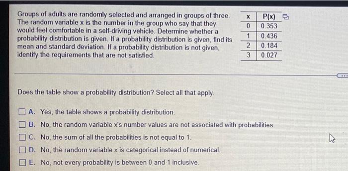 X P X 0 0 353 Groups Of Adults Are Randomly Selected And Arranged In Groups Of Three The Random Variable X Is The Numb 1