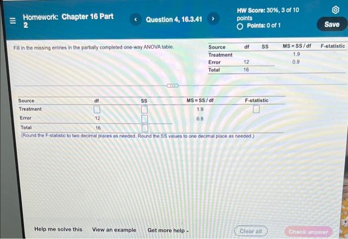 Homework Chapter 16 Part 2 Hw Score 30 3 Of 10 Points O Points 0 Of 1 Fill In The Missing Entries In The Partially 1