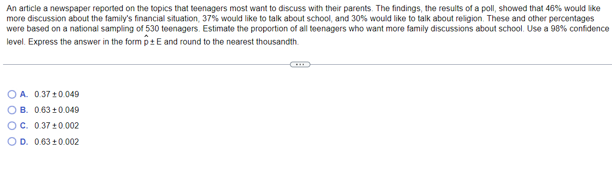 An Article A Newspaper Reported On The Topics That Teenagers Most Want To Discuss With Their Parents The Findings The 1