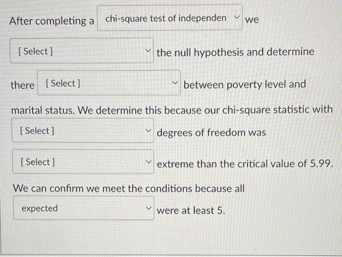 Work The Data Below Was Calculated From A Study About The Relationship Between Marital Status And Poverty Levels Calc 5