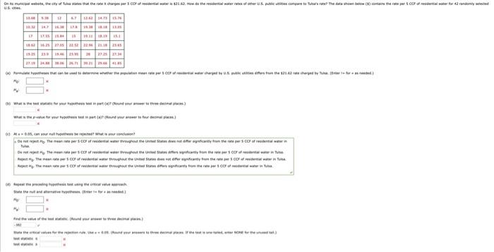 On Its Municipal The Oty Of A States That The Rate It Charges Per 5 Ccf Of Redential Water Is 21 52 How Do The Reside 1