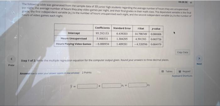 00 28 38 The Following Table Was Generated From The Sample Data Of 10 Junior High Students Regarding The Average Number 1