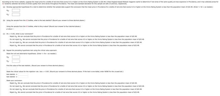 According To The Vivieste Pose The Mean Price For A Bottle Of Red Wine That We 4 0 Or Higher On The Vivo Rating System 1