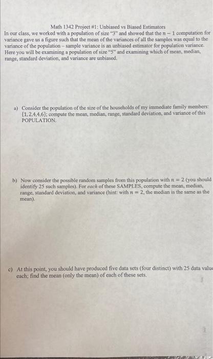 Unbiased Vs Biased Estimators Consider The Population Size Of The Household Of My Immediate Family Members Compute The 1