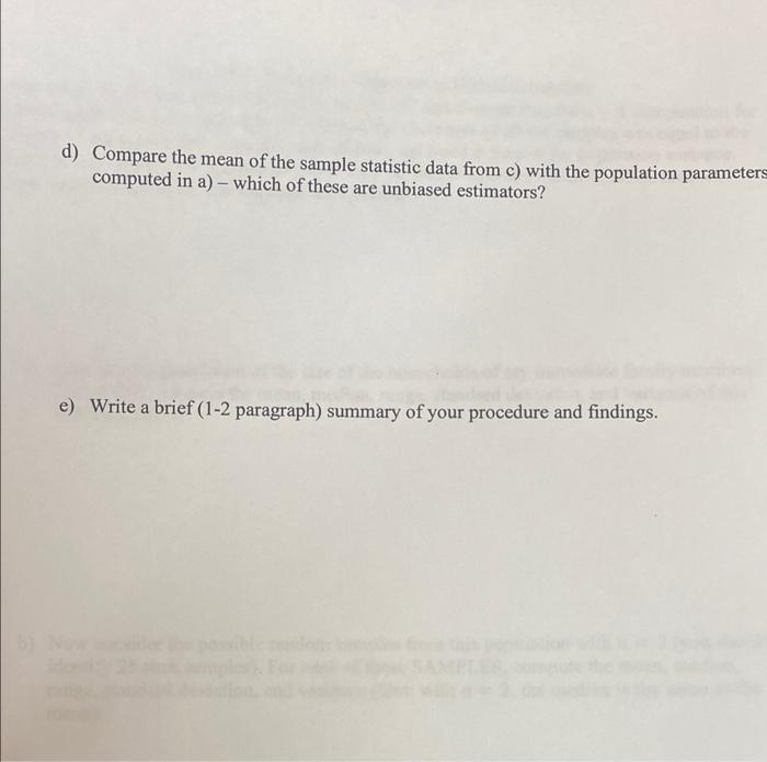 Unbiased Vs Biased Estimators Consider The Population Size Of The Household Of My Immediate Family Members Compute The 2