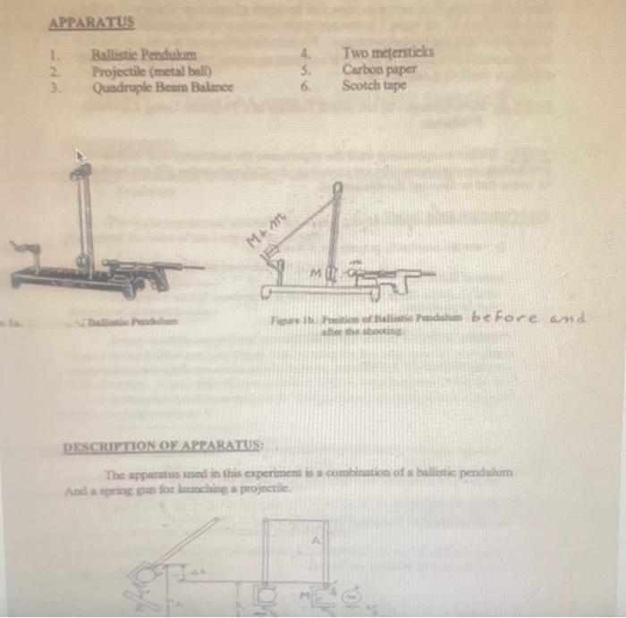 Introduction Part A Determination Of The Initial Velocity Of A Projectile Using A Ballistic Pendulum The Linear Moment 2