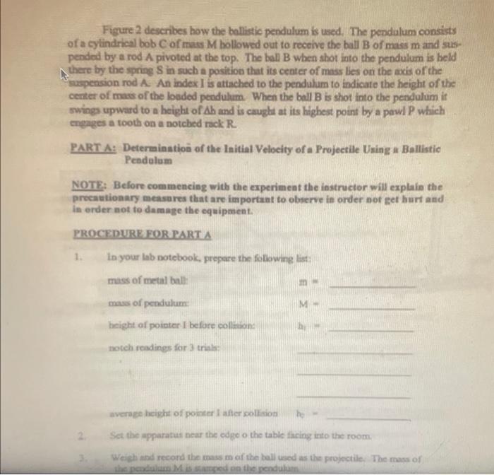 Introduction Part A Determination Of The Initial Velocity Of A Projectile Using A Ballistic Pendulum The Linear Moment 3