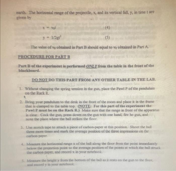 Introduction Part A Determination Of The Initial Velocity Of A Projectile Using A Ballistic Pendulum The Linear Moment 5