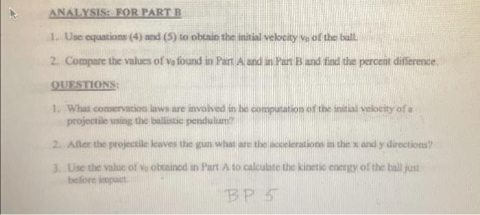 Introduction Part A Determination Of The Initial Velocity Of A Projectile Using A Ballistic Pendulum The Linear Moment 6