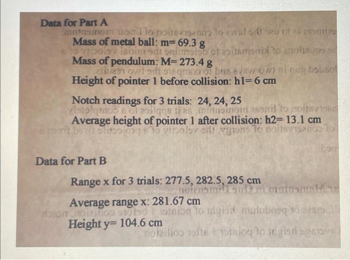 Introduction Part A Determination Of The Initial Velocity Of A Projectile Using A Ballistic Pendulum The Linear Moment 8