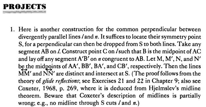 Projects 1 Here Is Another Construction For The Common Perpendicular Between Divergently Parallel Lines And N It Suf 1