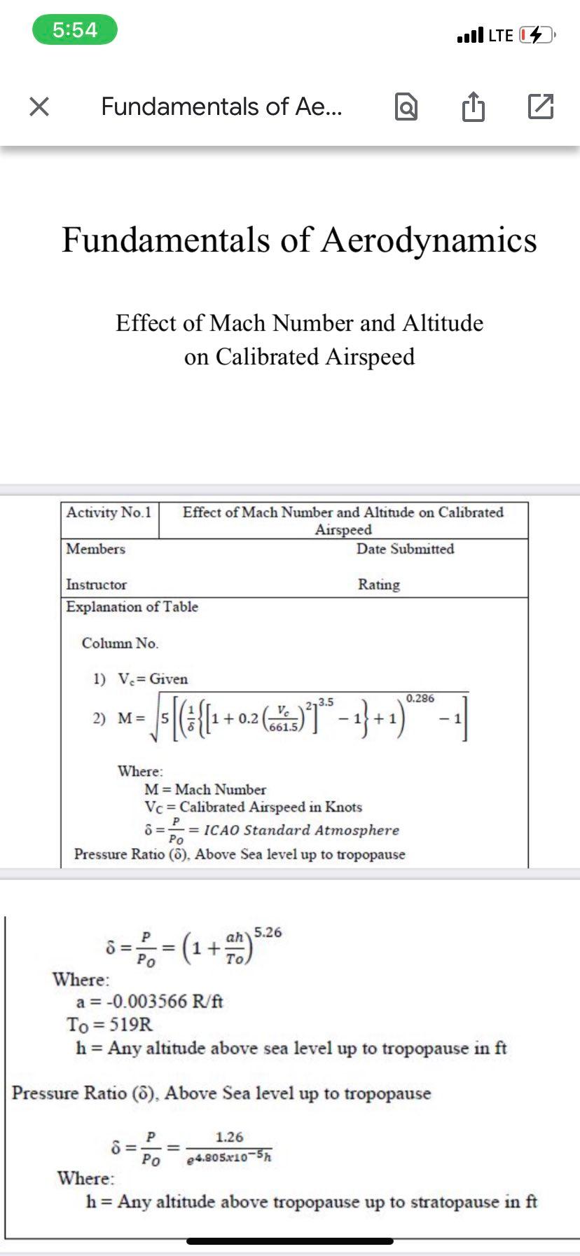 5 54 Lte X Fundamentals Of Ae Fundamentals Of Aerodynamics Effect Of Mach Number And Altitude On Calibrated Airspeed 1