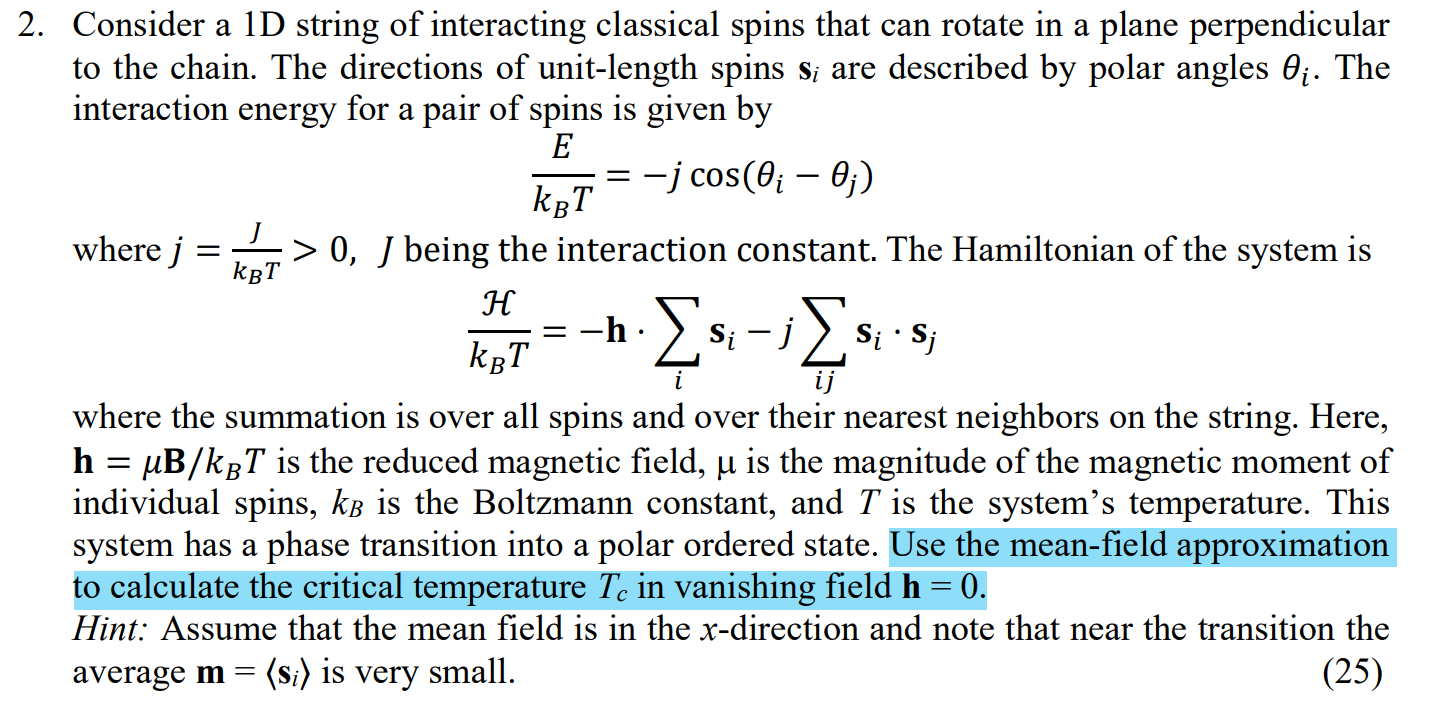 2 Consider A 1d String Of Interacting Classical Spins That Can Rotate In A Plane Perpendicular To The Chain The Direct 1