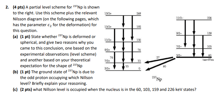15 2 269 11 2 226 2 4 Pts A Partial Level Scheme For 237 Np Is Shown To The Right Use This Scheme Plus The Relevan 1