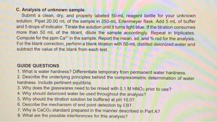 Experiment 5 Determination Of Total Water Hardness By Compleximetric Titration The Total Concentration Of Alkaline Earth 5