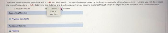 You Have A Concave Diverging Lens With A 41 Cm Focal Length The Magnification Produced By The Lens For A Particular 1