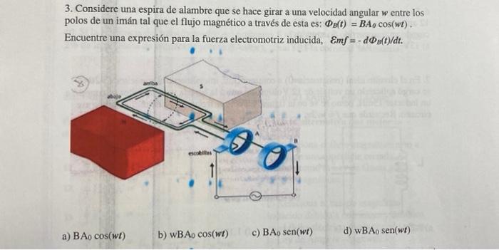 3 Considere Una Espira De Alambre Que Se Hace Girar A Una Velocidad Angular W Entre Los Polos De Un Iman Tal Que El Flu 1