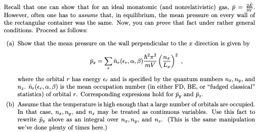 Need Help With Fermi Dirac Statistics Bose Einstien Statistics Question Involving Ideal Gas 1
