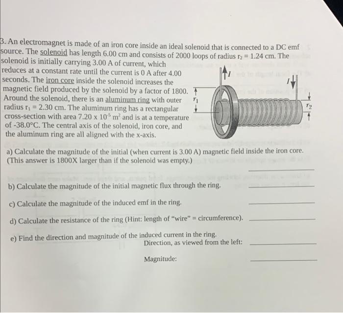 3 An Electromagnet Is Made Of An Iron Core Inside An Ideal Solenoid That Is Connected To A Dc Emf Source The Solenoid 1