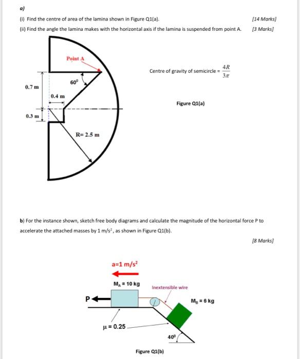 A I Find The Centre Of Area Of The Lamina Shown In Figure Q1 A Ii Find The Angle The Lamina Makes With The Horizo 1