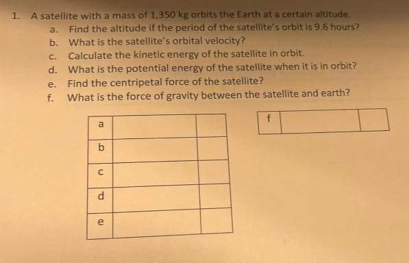 1 A Satellite With A Mass Of 1 350 Kg Orbits The Earth At A Certain Altitude Find The Altitude If The Period Of The Sa 1