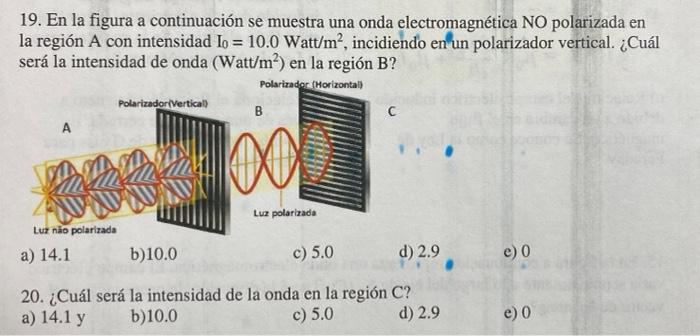 19 En La Figura A Continuacion Se Muestra Una Onda Electromagnetica No Polarizada En La Region A Con Intensidad Io 10 1
