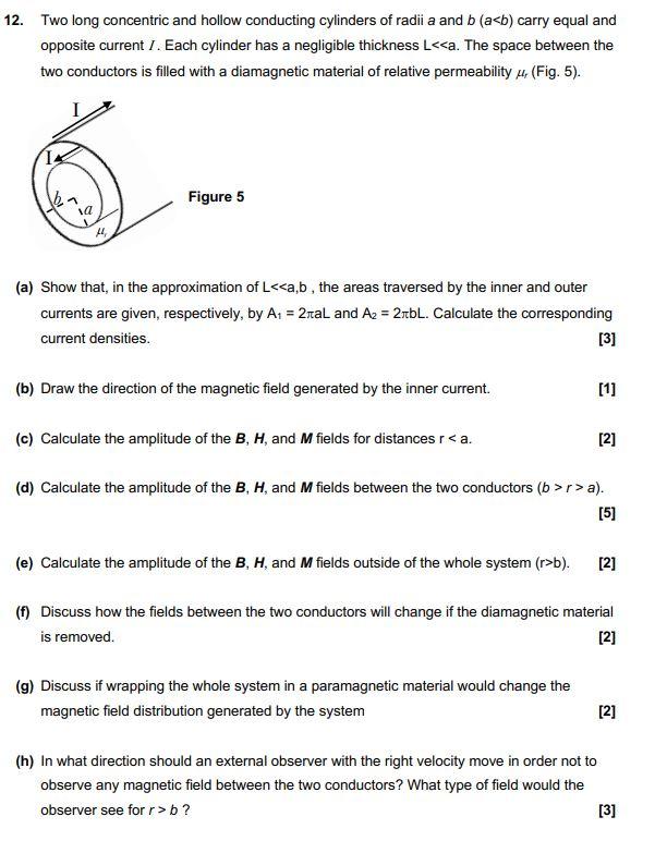 12 Two Long Concentric And Hollow Conducting Cylinders Of Radii A And B A B Carry Equal And Opposite Current I Each 1