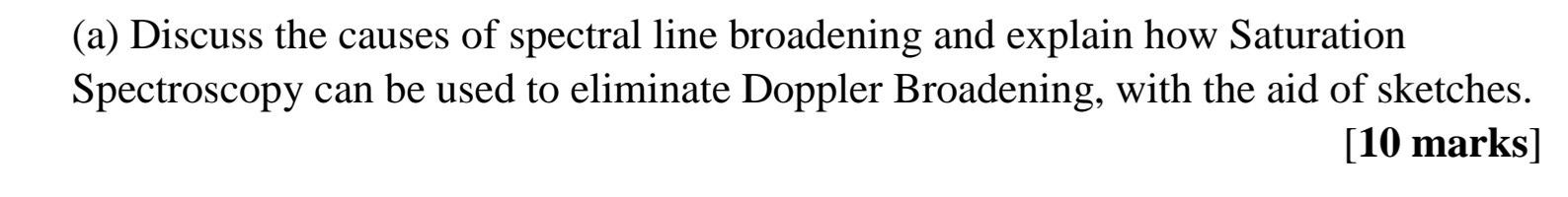 A Discuss The Causes Of Spectral Line Broadening And Explain How Saturation Spectroscopy Can Be Used To Eliminate Dopp 1