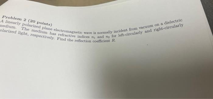 Problem 2 20 Points Medium The Medium Has Refractive Indices N And N For Left Circularly And Right Circularly A Lin 1
