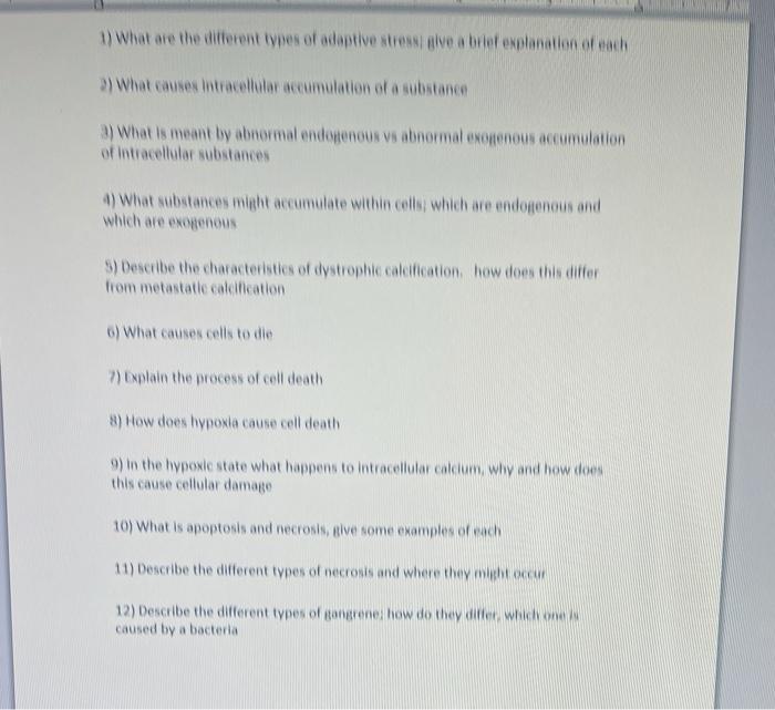 1 What Are The Different Types Of Adaptive Stressi Alve A Brief Explanation Of Each What Causes Intracellular Accumulat 1