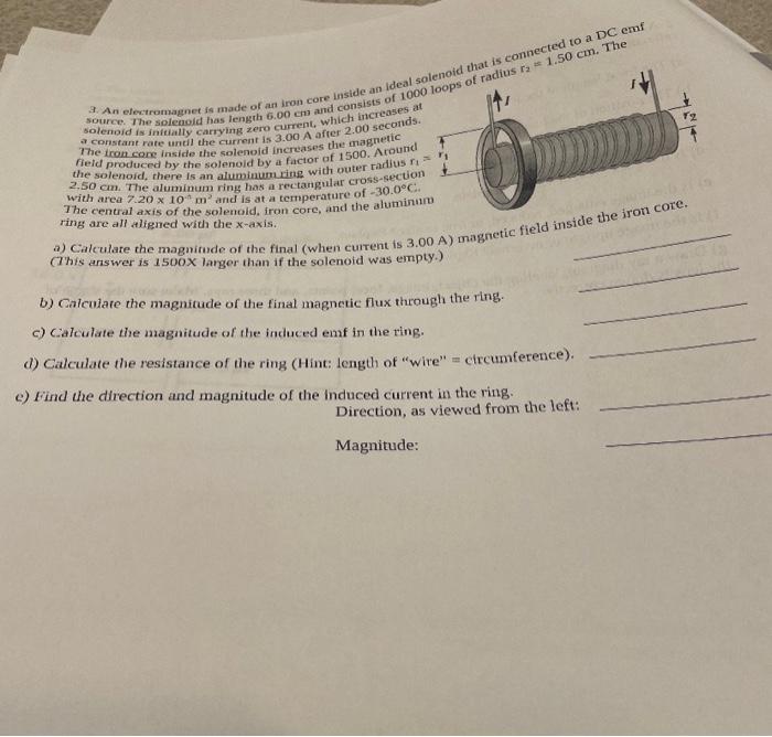 Solenoid Is Initially Carrying Zero Current Which Increases At 3 An Electromagnet Is Made Of An Iron Core Inside An Id 1
