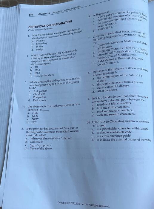 278 Chapter 13 Duga Gading On 6 A Diagnosis Is Determining The Cause Of A Patient S Won A Third Party S Opinion Of A Pat 1