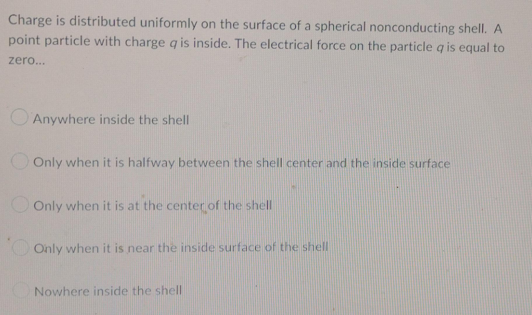 Charge Is Distributed Uniformly On The Surface Of A Spherical Nonconducting Shell A Point Particle With Charge Q Is Ins 1