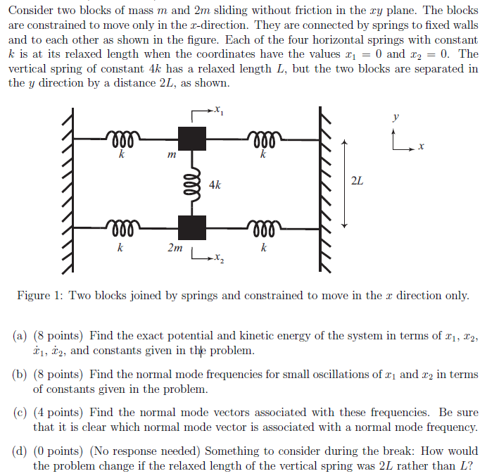 Consider Two Blocks Of Mass M And 2m Sliding Without Friction In The Ry Plane The Blocks Are Constrained To Move Only I 1
