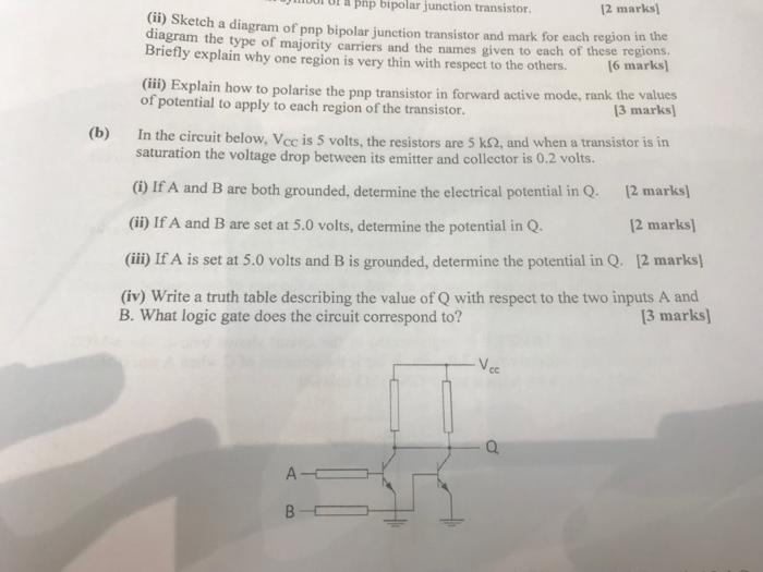 Php Bipolar Junction Transistor 2 Marks Ii Sketch A Diagram Of Pnp Bipolar Junction Transistor And Mark For Each Re 1