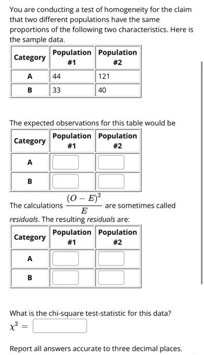 You Are Conducting A Test Of Homogeneity For The Claim That Two Different Populations Have The Same Proportions Of The F 1