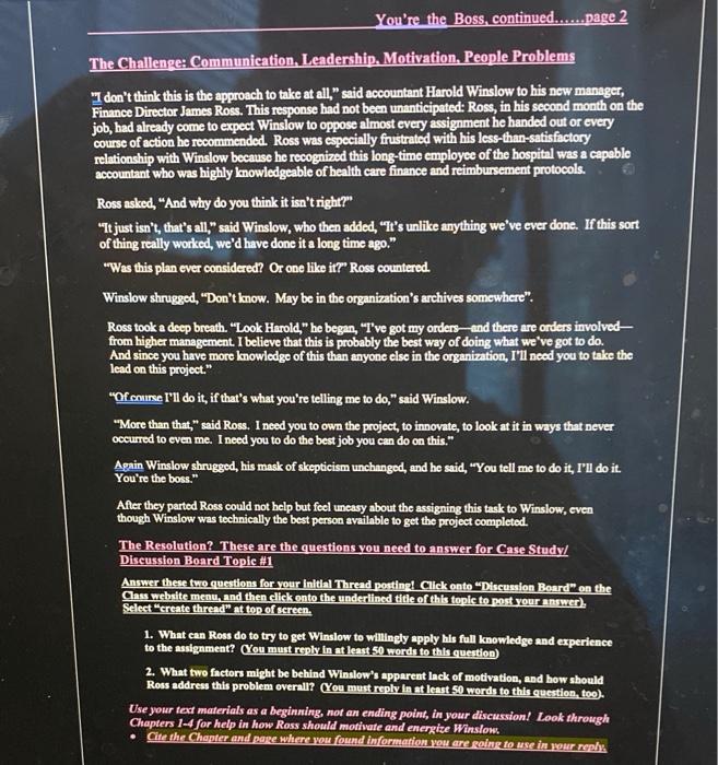 Phhe 441 Fall 2021 Case Study 1 You Re The Boss Employee Profiles Harold Winslow And James Ross Harold Winslow Has 3