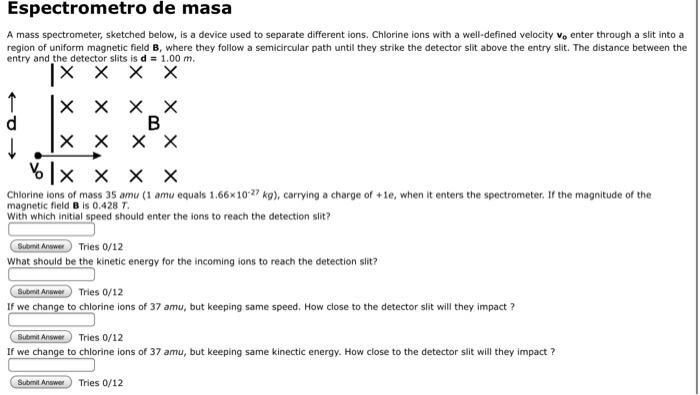 Espectrometro De Masa A Mass Spectrometer Sketched Below Is A Device Used To Separate Different Ions Chlorine Ions Wi 1