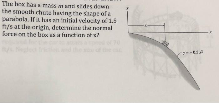 The Box Has A Mass M And Slides Down The Smooth Chute Having The Shape Of A Parabola If It Has An Initial Velocity Of 1 1
