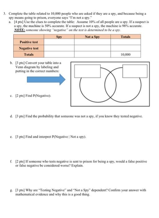 3 Complete The Table Related To 10 000 People Who Are Asked If They Are A Spy And Because Being A Spy Means Going To P 1