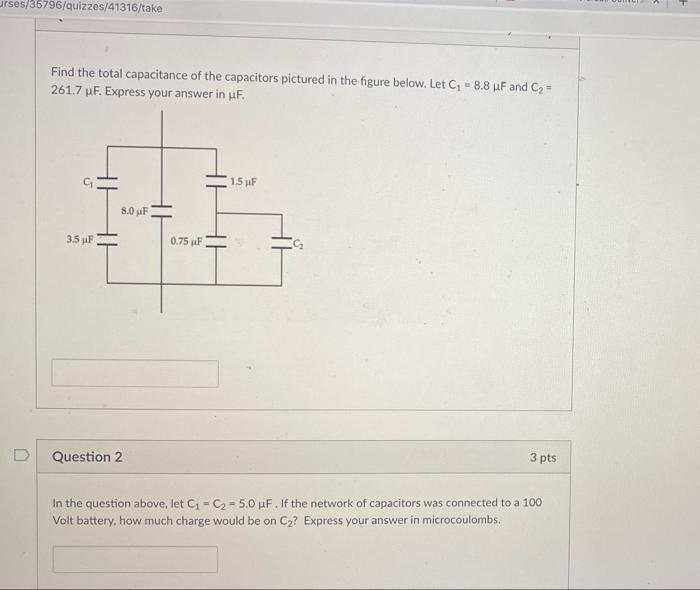Urses 35796 Quizzes 41316 Take Find The Total Capacitance Of The Capacitors Pictured In The Figure Below Let C 8 8 U 1