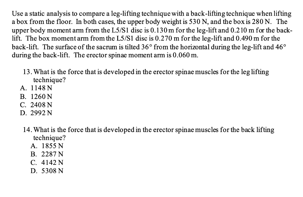 Use A Static Analysis To Compare A Leg Lifting Technique With A Back Lifting Technique When Lifting A Box From The Floor 1