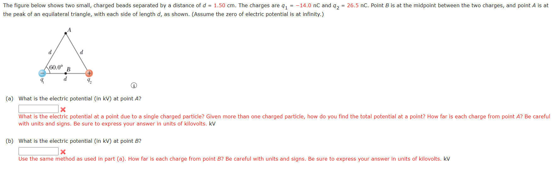 The Figure Below Shows Two Small Charged Beads Separated By A Distance Of D 1 50 Cm The Charges Are Q 14 0 Nc An 1