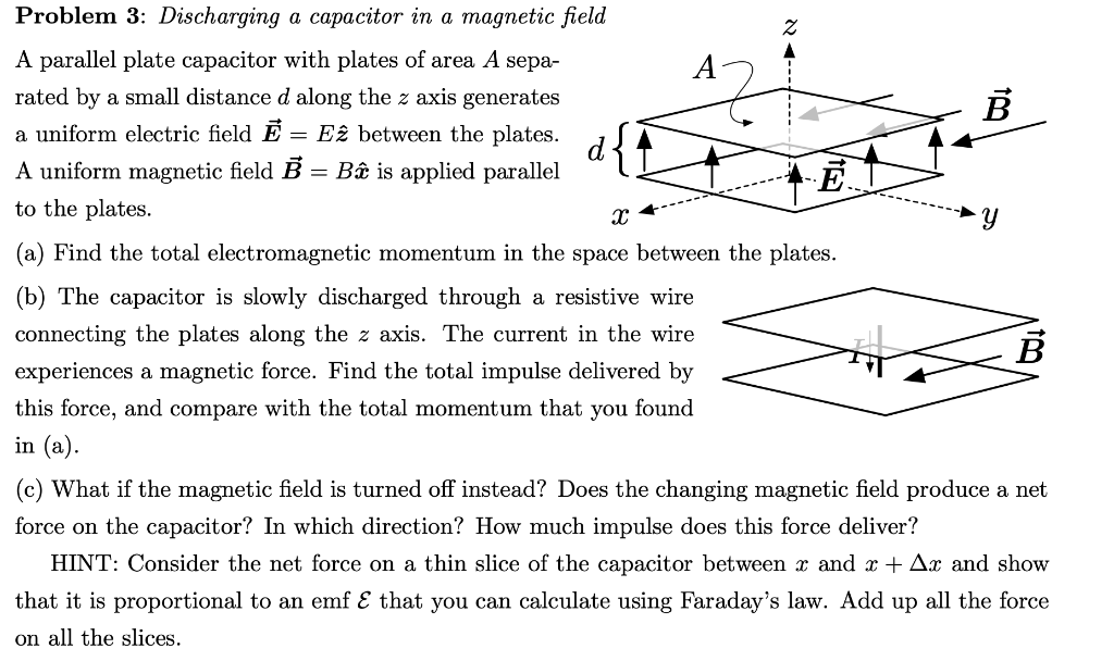 A Problem 3 Discharging A Capacitor In A Magnetic Field A Parallel Plate Capacitor With Plates Of Area A Sepa Rated By 1