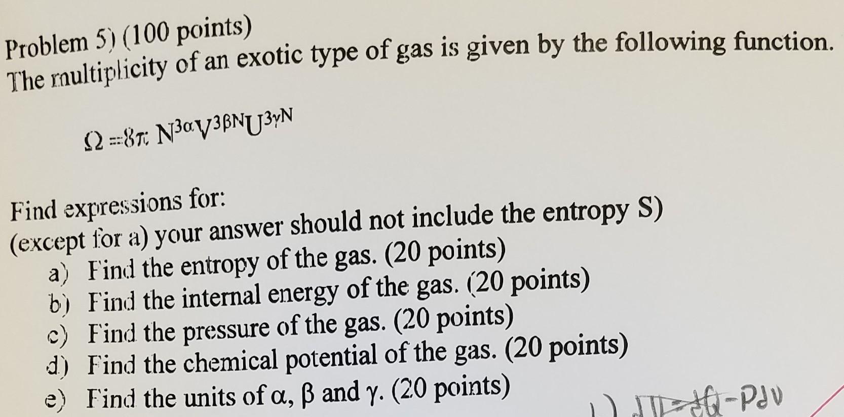 Problem 5 100 Points The Multiplicity Of An Exotic Type Of Gas Is Given By The Following Function Q2 87 N 0v 3bn 3 1