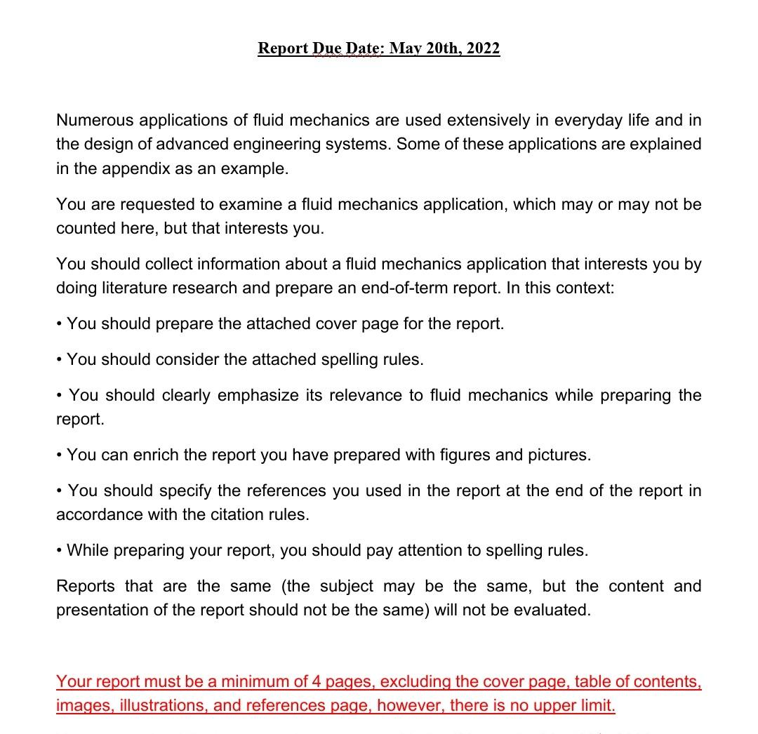 Report Due Date May 20th 2022 Numerous Applications Of Fluid Mechanics Are Used Extensively In Everyday Life And In Th 1