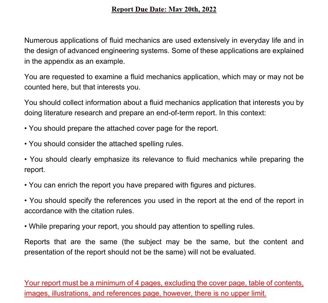 Report Due Date May 20th 2022 Numerous Applications Of Fluid Mechanics Are Used Extensively In Everyday Life And In Th 1